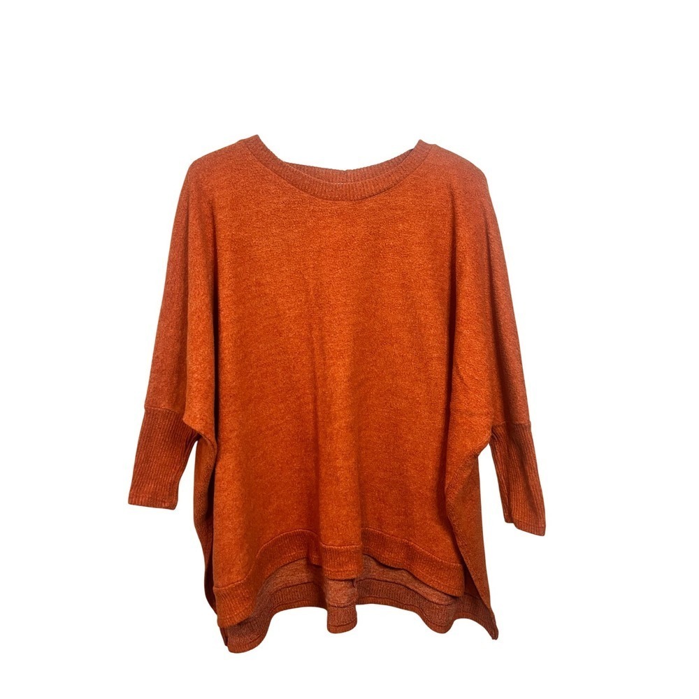 Cherish Orange Heathered Dolman Sleeve Oversized Knit Sweater Top Women M
